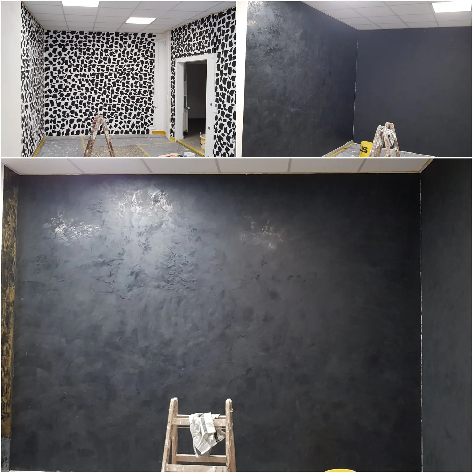 Dunkle Spachteltechnik an einer Wohnzimmerwand