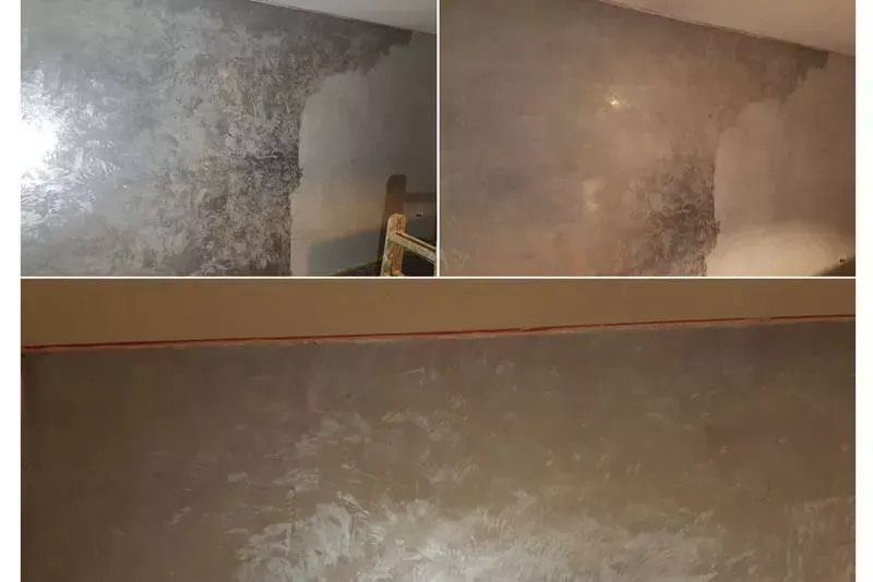 Wand mit metallisch schimmernder Spachteltechnik